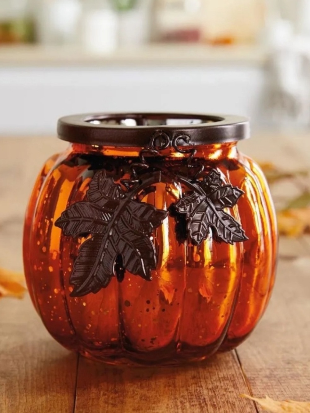 Hallmark Mercury Glass Pumpkin Tea Light Holder Autumn Fall Decor - No Candle